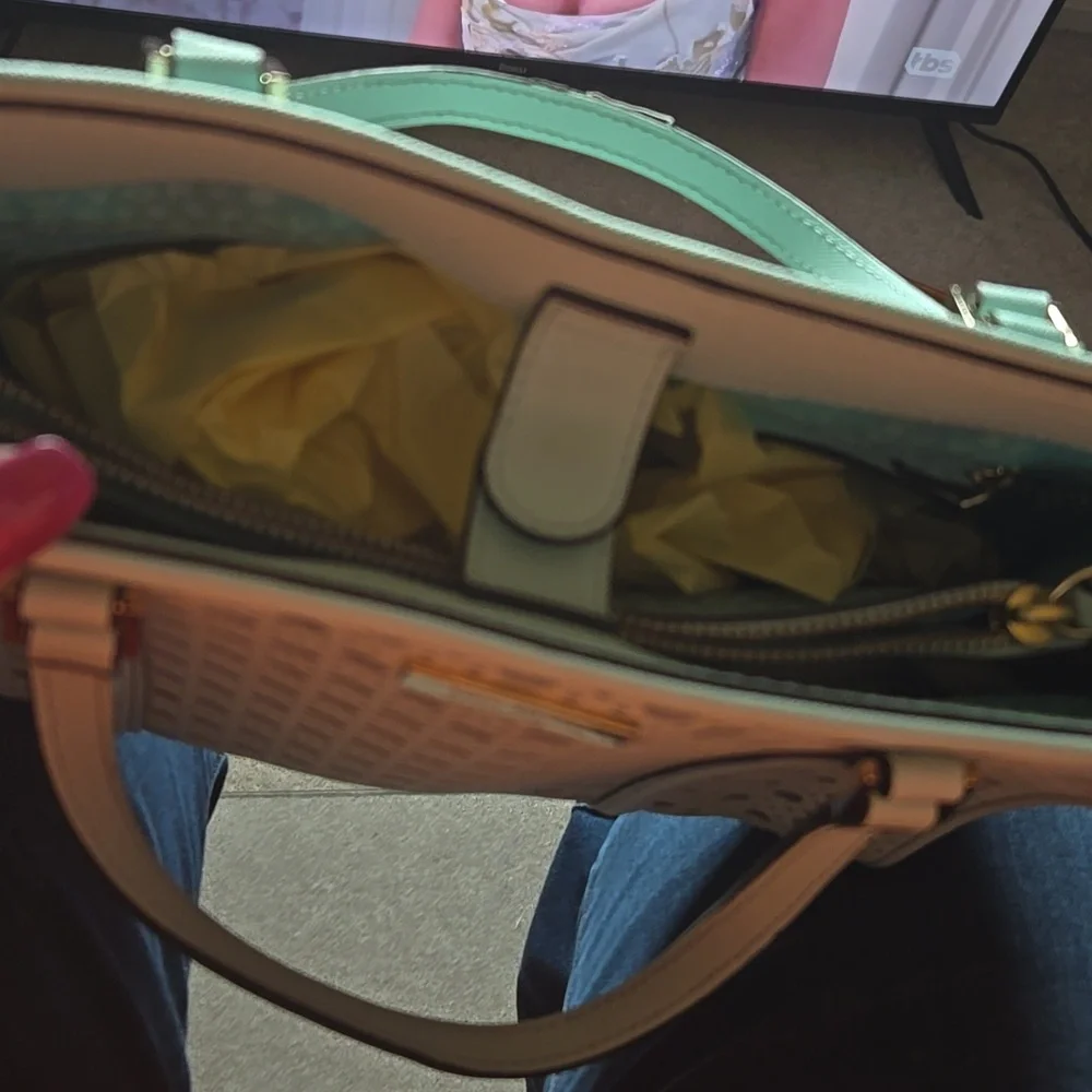 Kate Spade Aqua Blue Geometric Cutout Tote, EUC